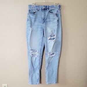 American Eagle Stretch Denim Ripped Straight Mom Jeans - Size 6